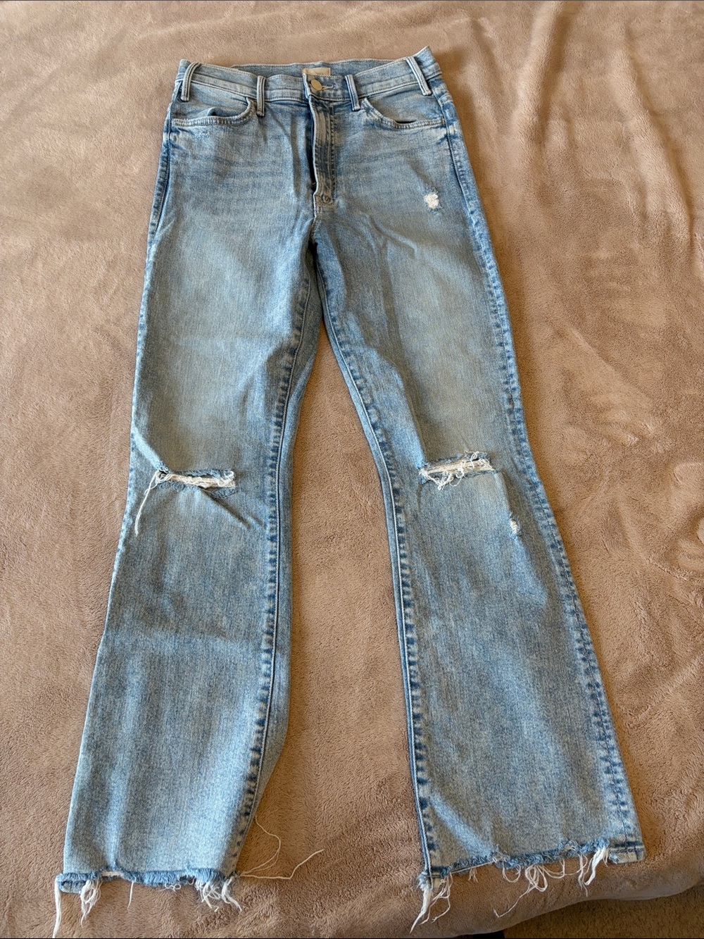 MOTHER Light Blue Distressed Flare Jeans